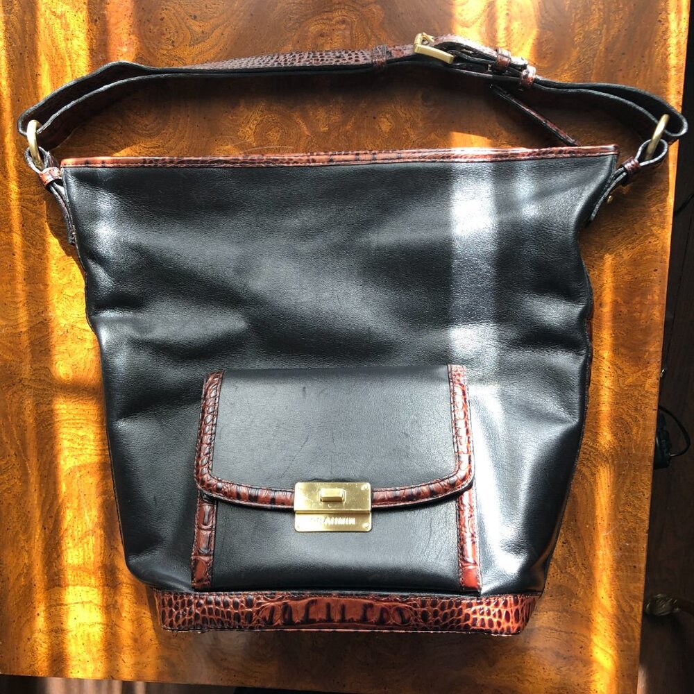 Brahmin Black Leather Satchel Handbag – Classic Style, Pre-Owned, Good Condition